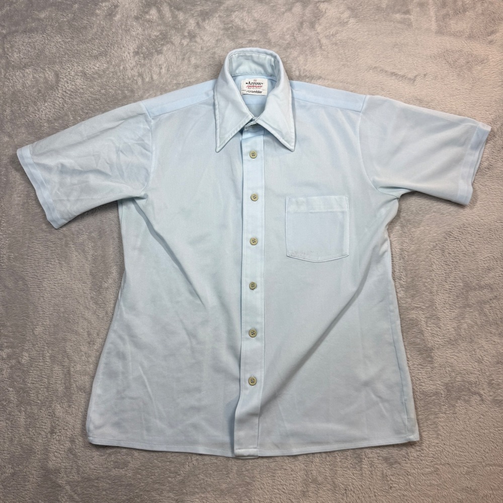 Vintage Arrow Sportswear Scrambler Button Up Mens Medium Blue Polyester 70s